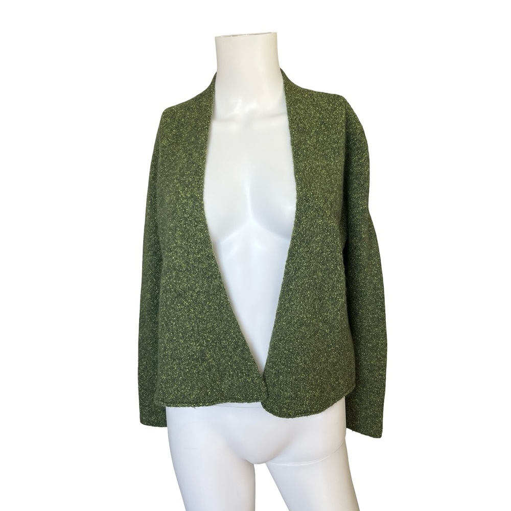 Eileen Fisher Green Cardigan Sweater Wool Blend Knit Womens Size Petite Medium